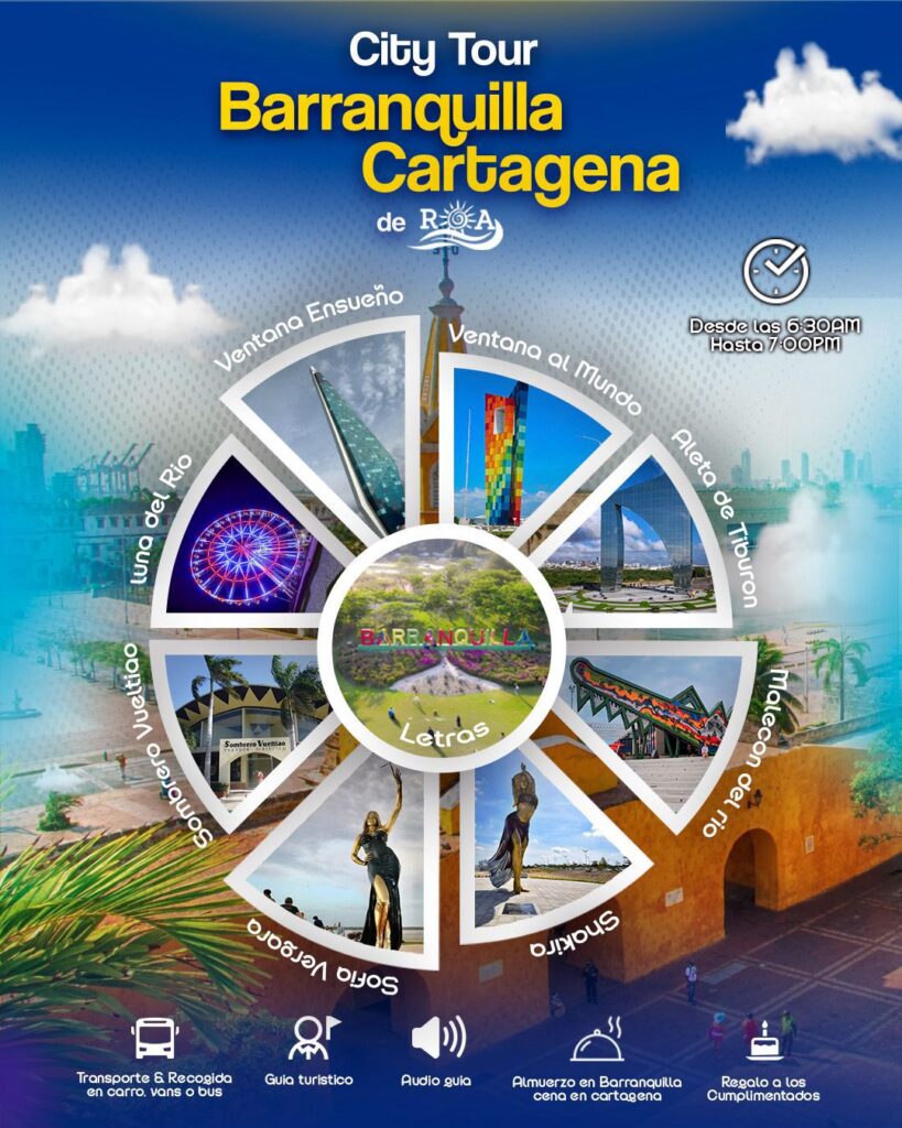 CITY TOUR BARRANQUILLA + CARTAGENA COM ALMOÇO E JANTAR